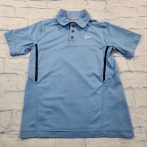 Nike Tennis YOUTH SIZE S Athletic Polo Shirt Blue Dri Fit Stay Cool Golf Court